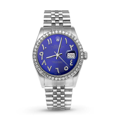 Rolex Datejust Diamond Bezel Watch 36mm Midnight Blue Arabic Dial | 1.25ct