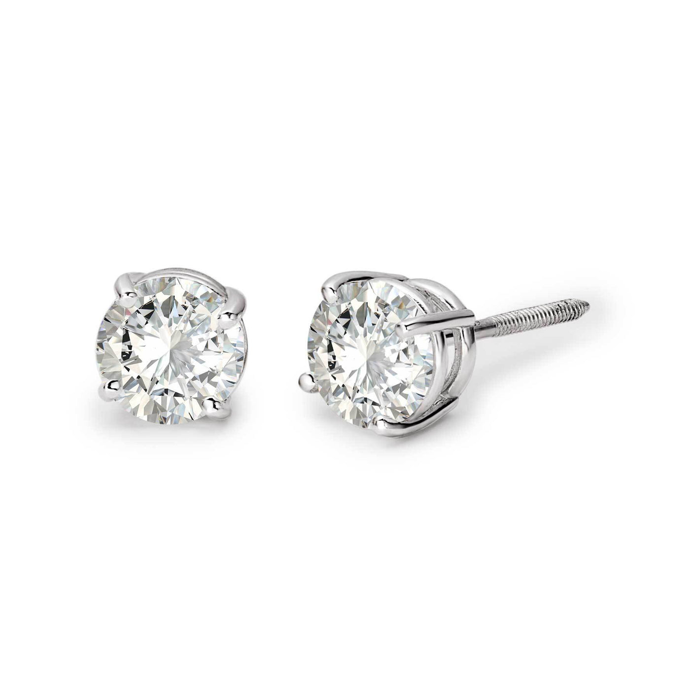 Women's Four Prong Round-Cut Solitaire Diamond Stud Earrings 14K Gold