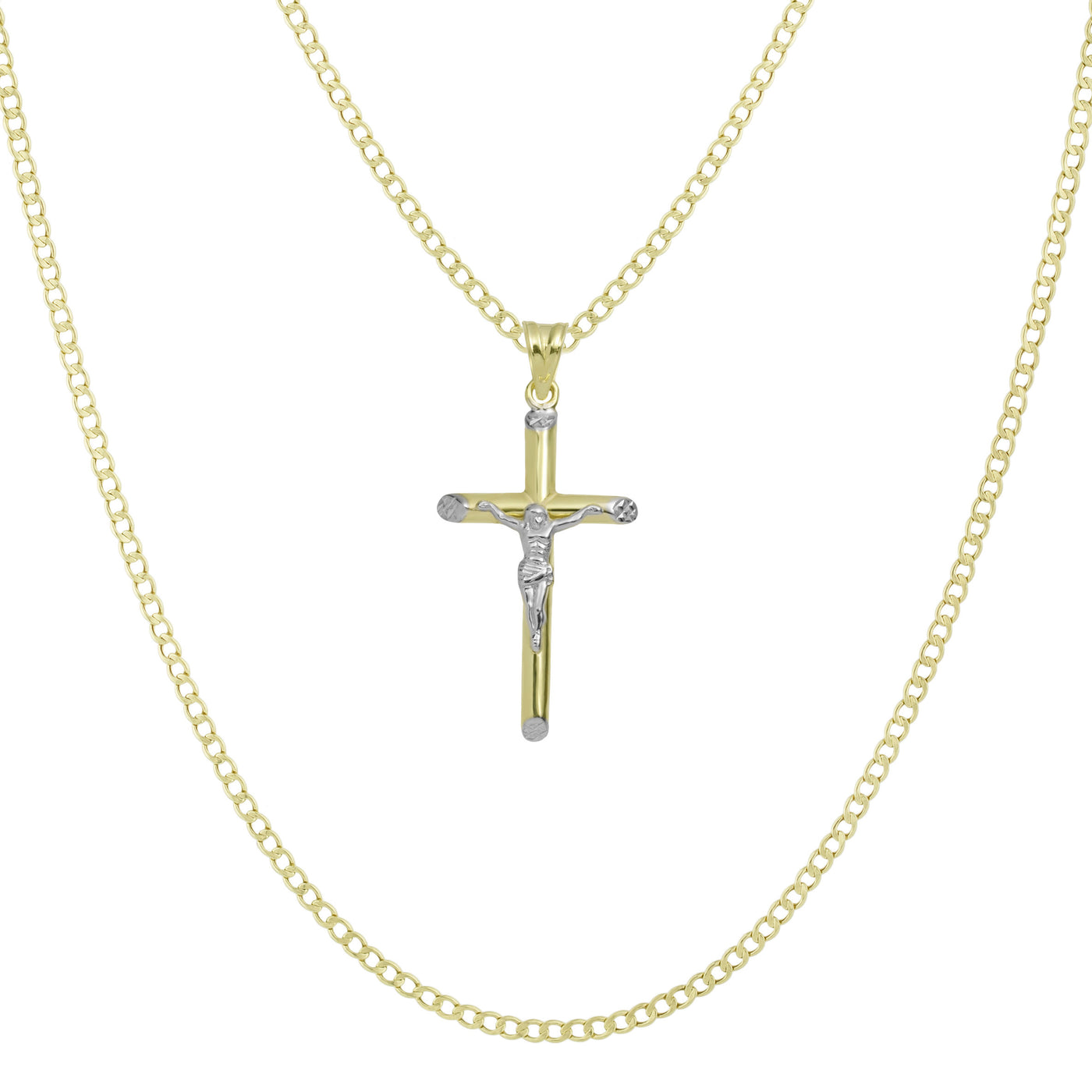1 1/2" Jesus Cross Crucifix Pendant & Chain Necklace Set 10K Yellow White Gold