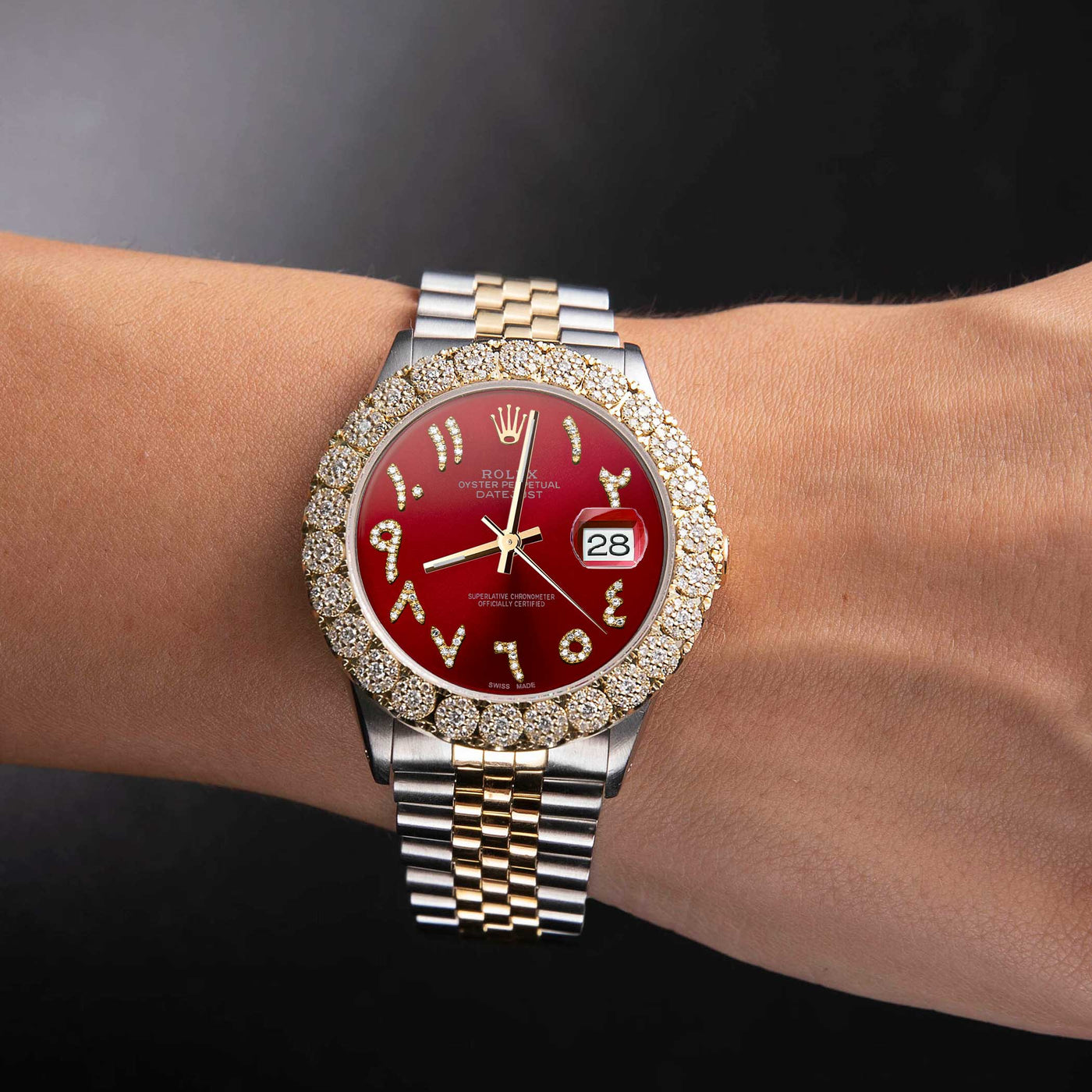 Rolex Datejust Diamond Bezel Watch 36mm Red Arabic Numeral Dial | 2.25ct