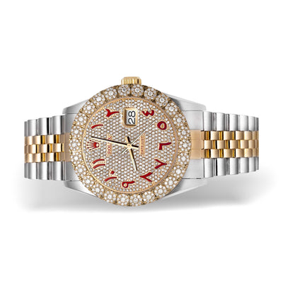 Rolex Datejust Diamond Bezel Watch 36mm Red Arabic Numeral Dial | 3.75ct