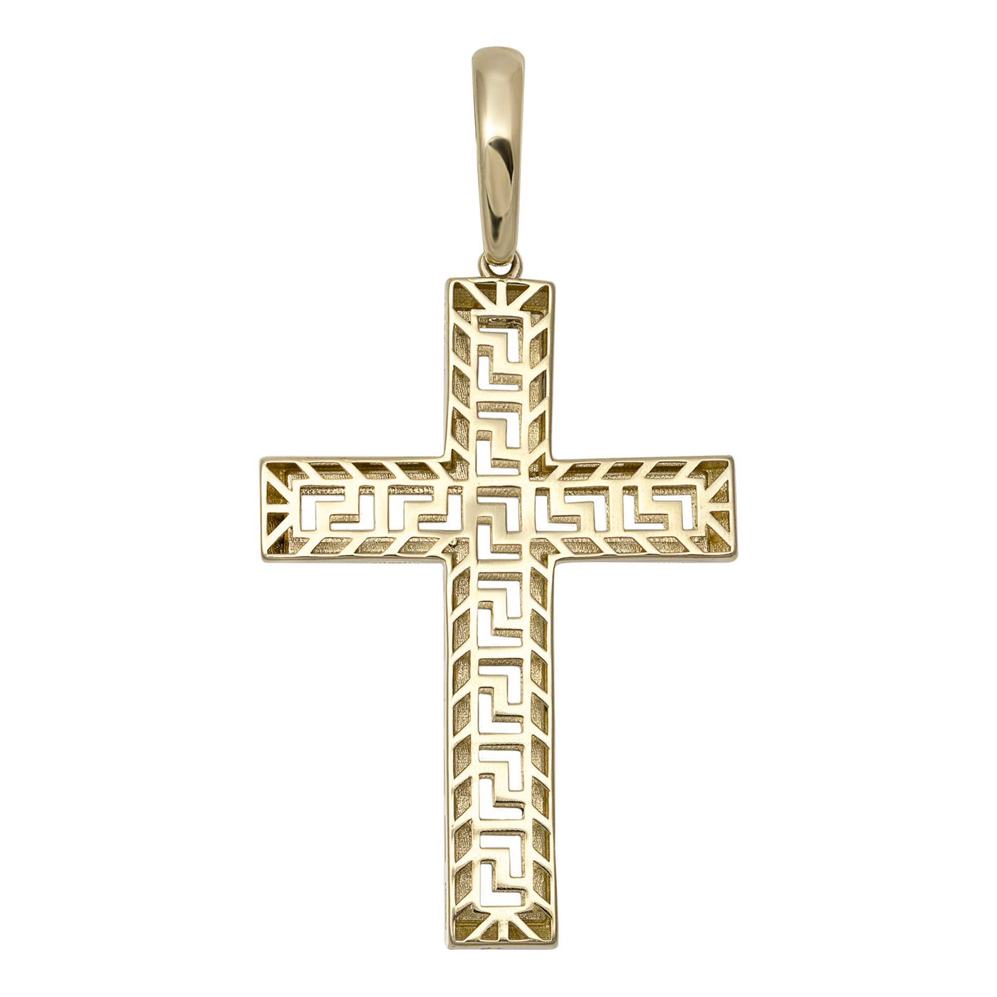 2" Greek Key Design Cross Pendant 10K Yellow Gold