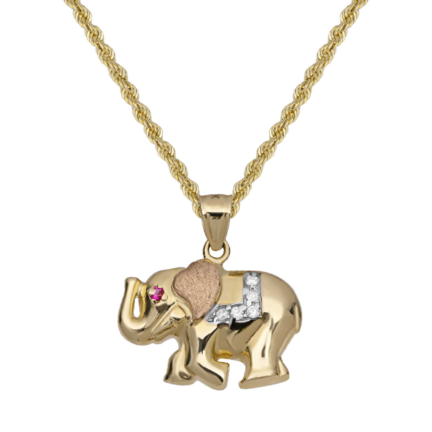 3/4" Elephant Pendant Necklace 10K Yellow Rose Gold