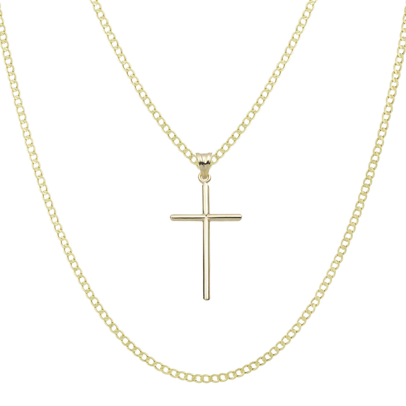 1 3/4" Diamond-Cut Thin Cross Pendant & Chain Necklace Set 10K Yellow White Gold