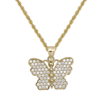 3/4" CZ Butterfly Pendant Necklace 10K Yellow Gold