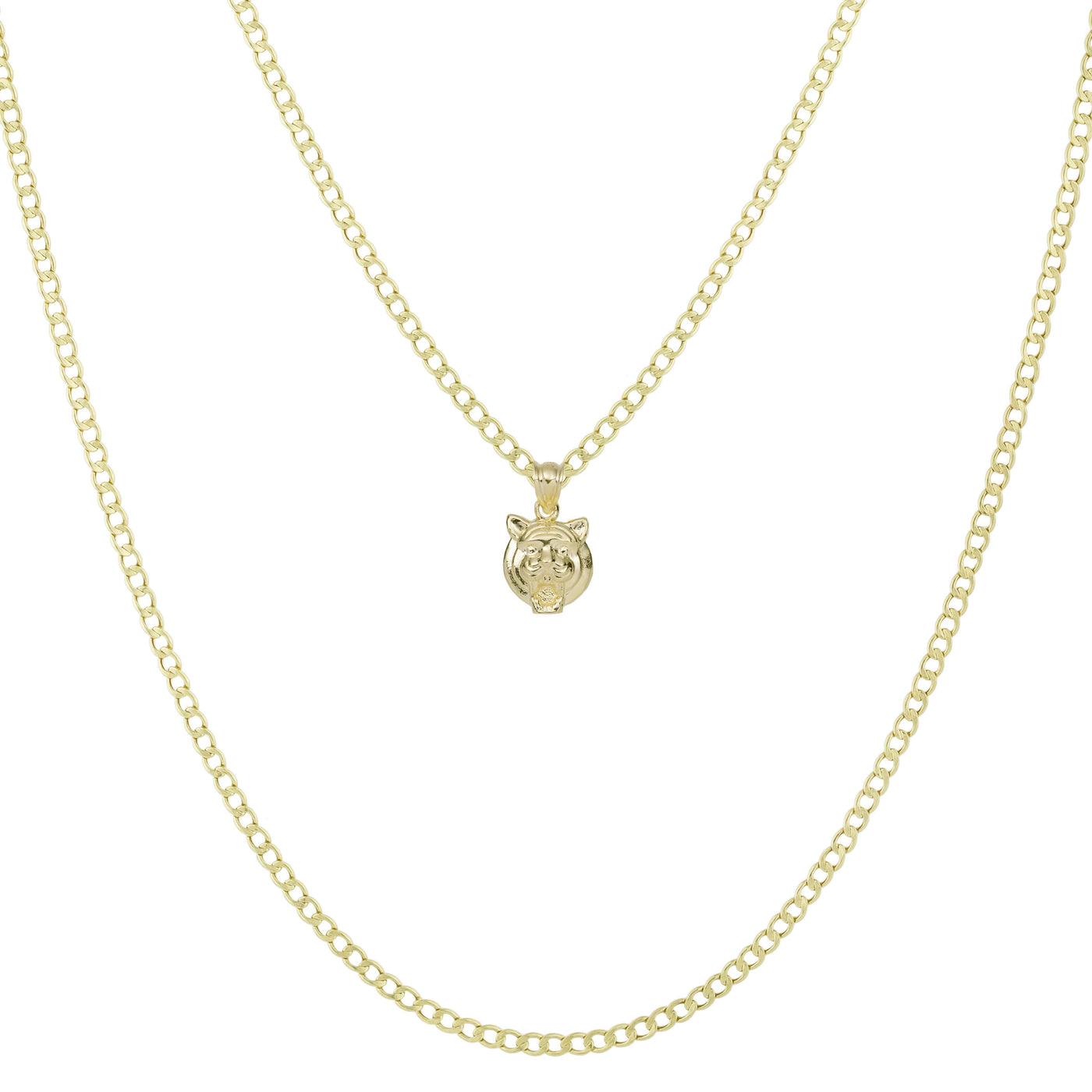 3/4" Tiger Face Pendant & Chain Necklace Set 10K Yellow Gold