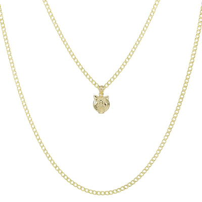3/4" Tiger Face Pendant & Chain Necklace Set 10K Yellow Gold
