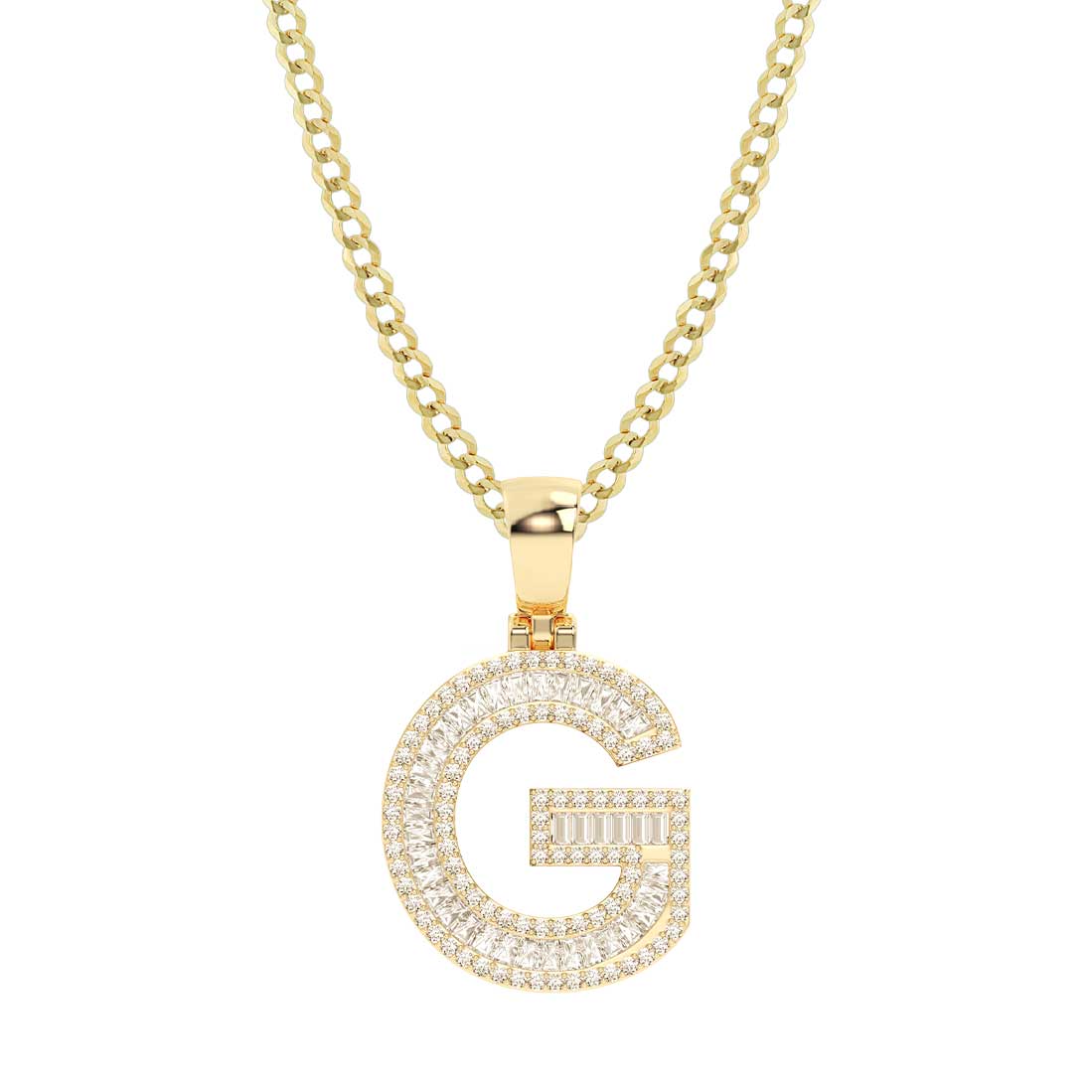 Women's Baguette & Round Cut Diamond "G" Initial Pendant Necklace 0.63ct 14K Gold