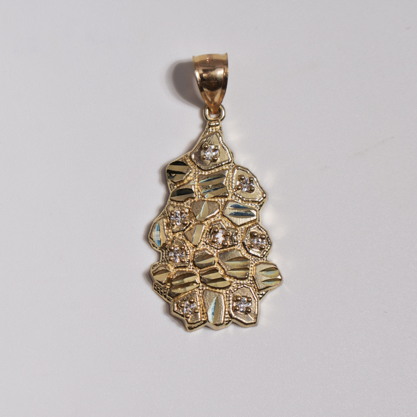 2" CZ Nugget Pendant Solid 10K Yellow Gold