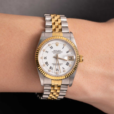 Rolex Datejust Fluted Bezel Watch 31mm White Diamond Dial