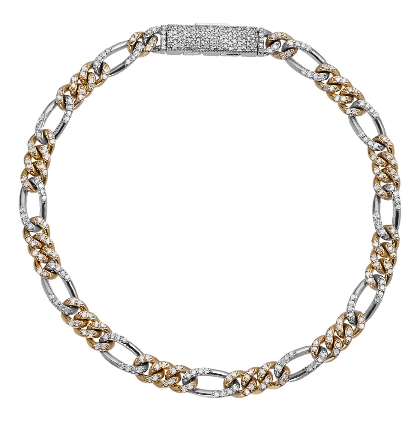 Women's Diamond Figaro Link 1.70ctw Bracelet 10K Yellow White Gold