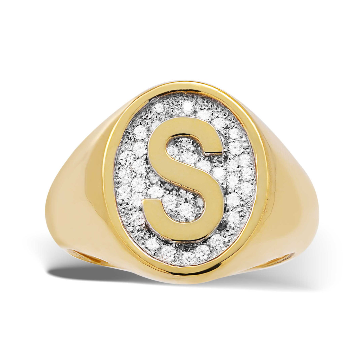 Diamond Initial Signet Ring 14K Gold - Style 28