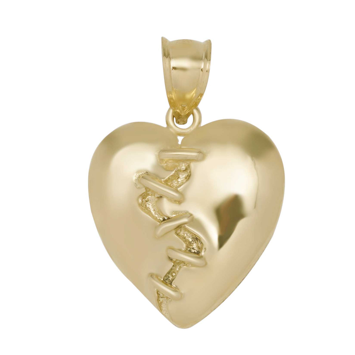 1 1/4" Stitched Heart Pendant Solid 10K Yellow Gold