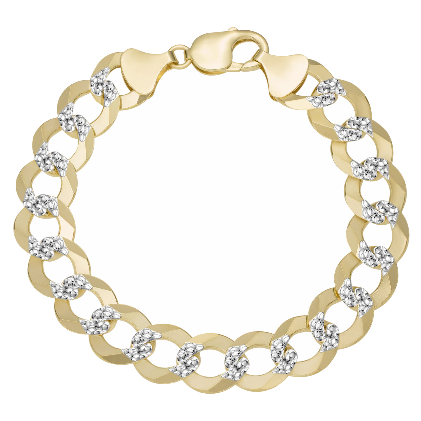 Pave Miami Curb Link Bracelet 10K Yellow White Gold - Solid