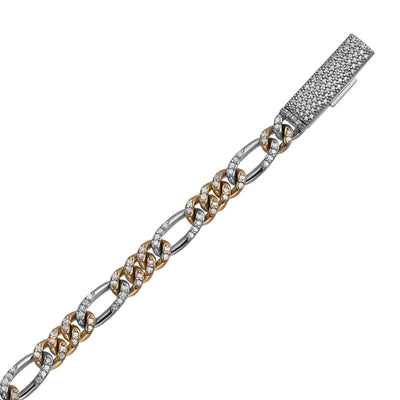 Diamond Figaro Link 1.70ctw Bracelet 10K Yellow White Gold