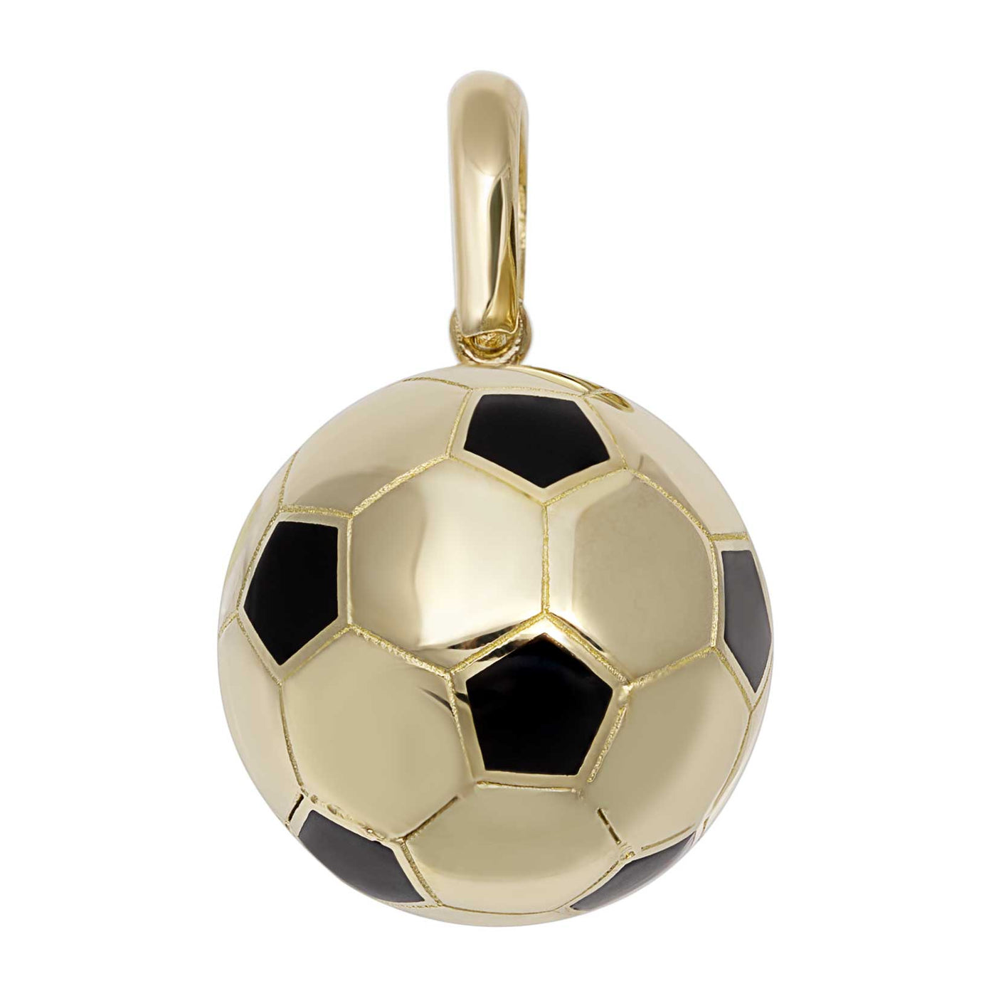 1" Black Enamel Soccer Ball Pendant 10K Yellow Gold