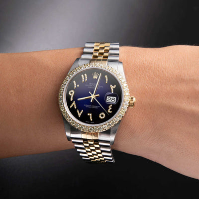 Rolex Datejust Diamond Bezel Watch 36mm Dark Blue Arabic Dial | 2.15ct