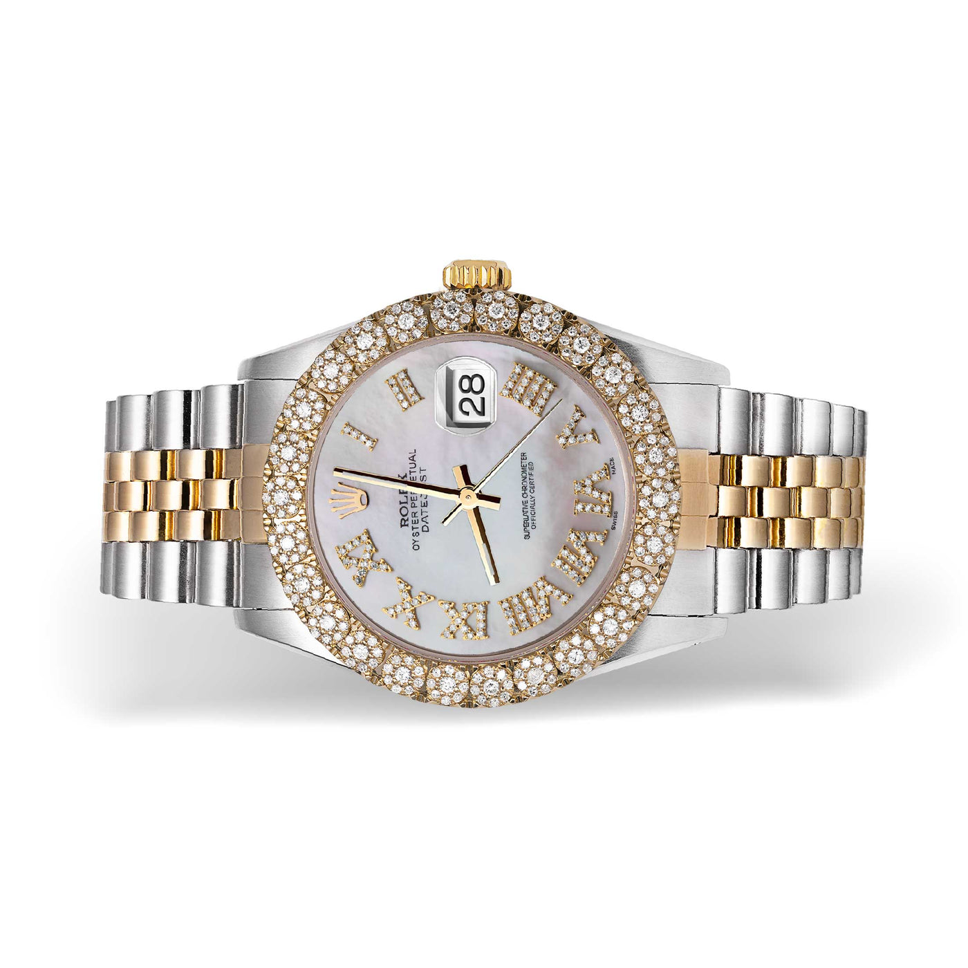 Rolex Datejust Diamond Bezel Watch 36mm Mother of Pearl Roman Dial | 2.25ct