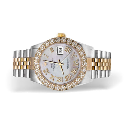 Rolex Datejust Diamond Bezel Watch 36mm Mother of Pearl Roman Dial | 2.25ct