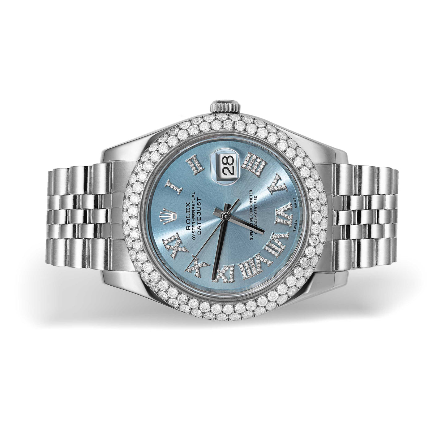 Rolex Datejust Diamond Bezel Watch 41mm Ice Blue Roman Dial | 5.25ct