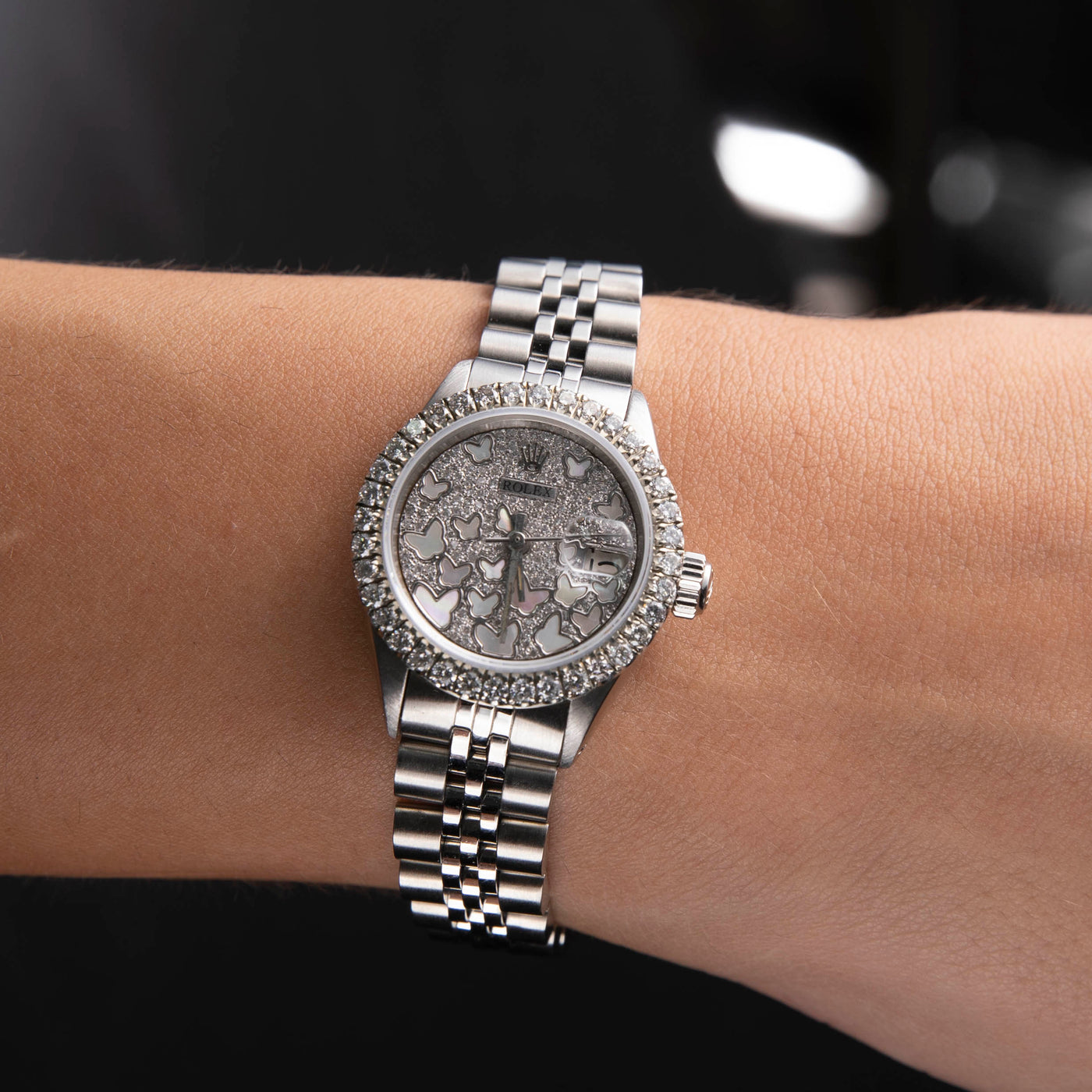 Women Rolex Datejust Diamond Bezel Watch 26mm Butterfly Dial | 2.00ct