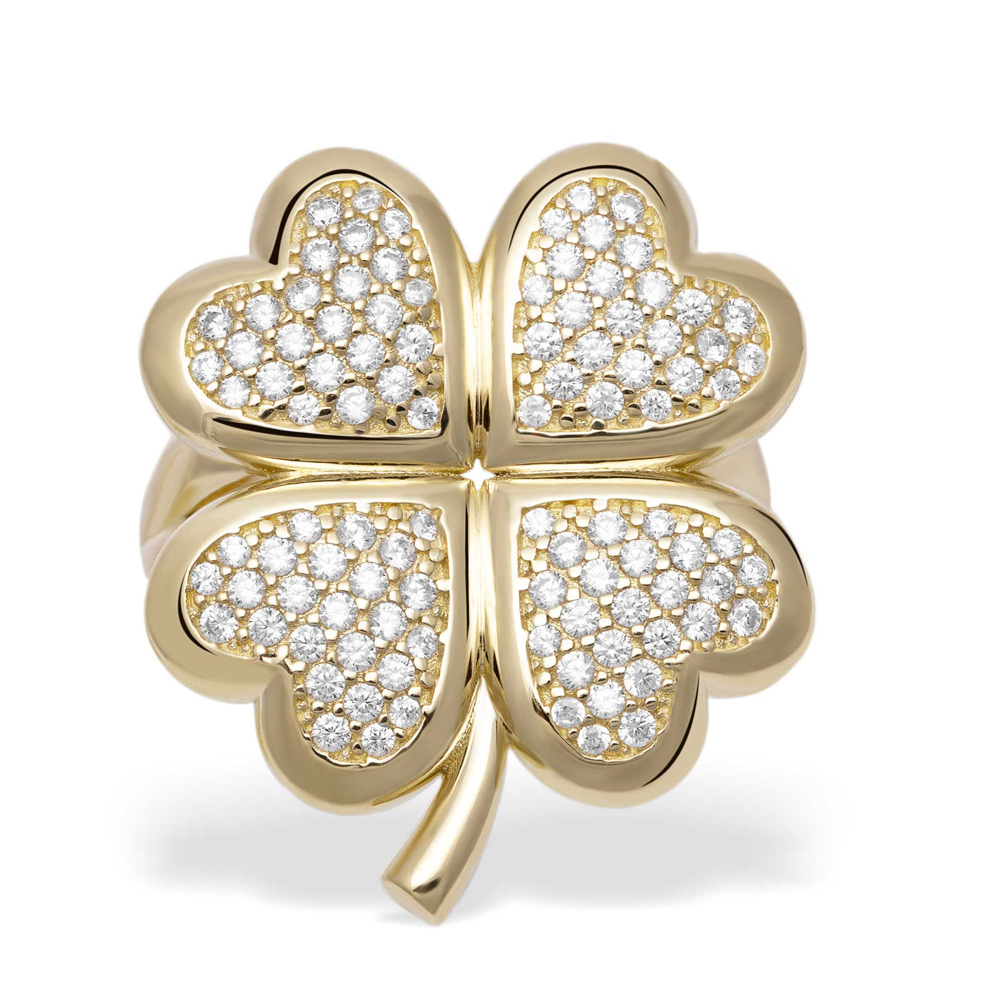 CZ Clover Ring 10K Yellow Gold