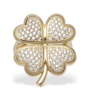 CZ Clover Ring 10K Yellow Gold