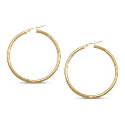 Diamond Cut Hoop Earrings 10K & 14K Yellow Gold