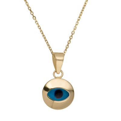 Shiny Cutout Evil Eye Pendant Necklace 14K Yellow Gold