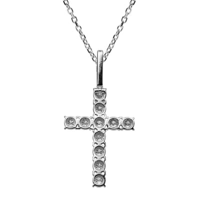 1 3/8" Cross Round-Cut 1.04ct Diamond Pendant Necklace 14K Gold