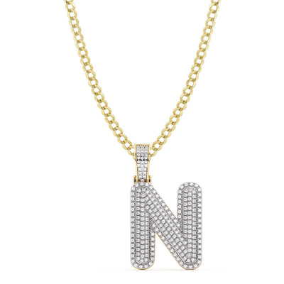 Diamond "N" Initial Letter Necklace 0.52ct Solid 10K Yellow Gold
