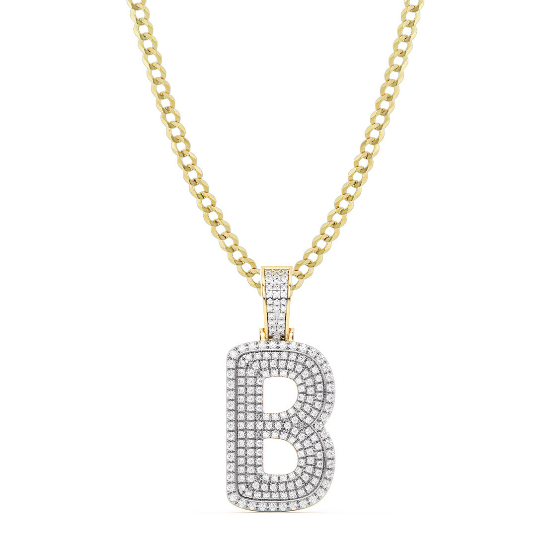 Women's Diamond "B" Initial Letter Necklace 0.42ct Solid 10K Yellow Gold
