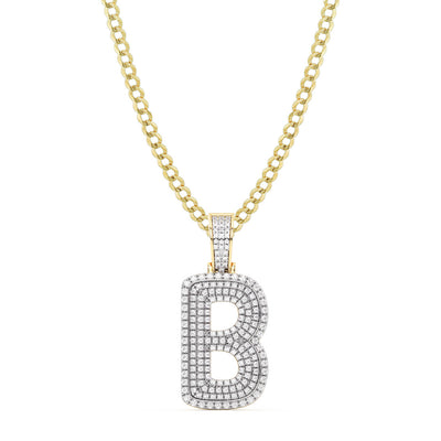 Women's Diamond "B" Initial Letter Necklace 0.42ct Solid 10K Yellow Gold