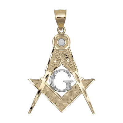 2.25" Square & Compass Masonic Pendant Solid 10K Yellow Gold