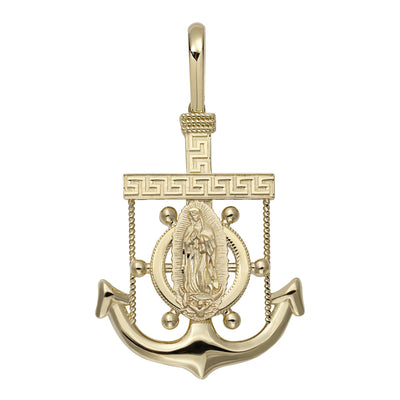 Lady Guadalupe Anchor Wheel Pendant 10K Yellow Gold