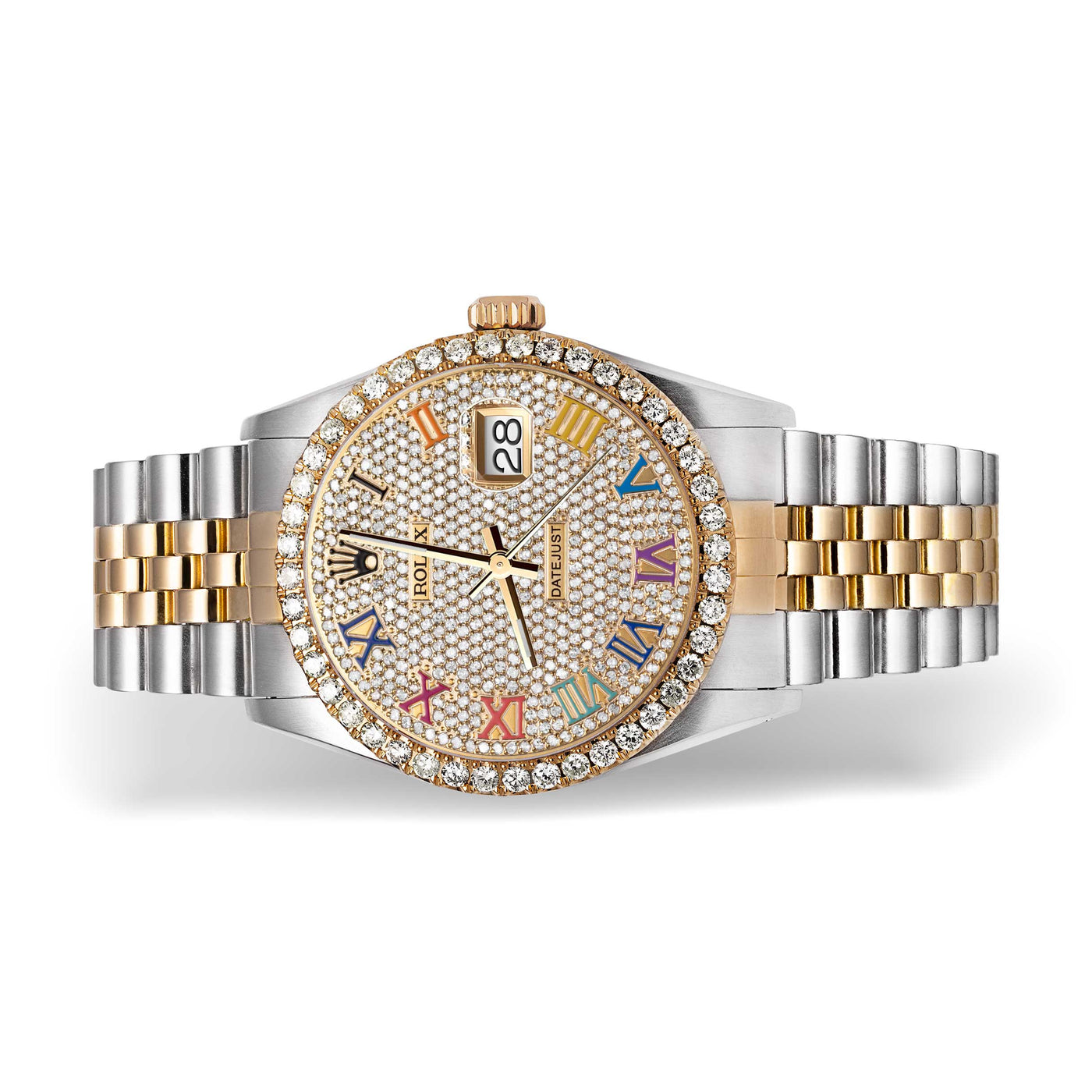 Rolex Datejust Diamond Bezel Watch 36mm Rainbow Roman Dial | 3.65ct