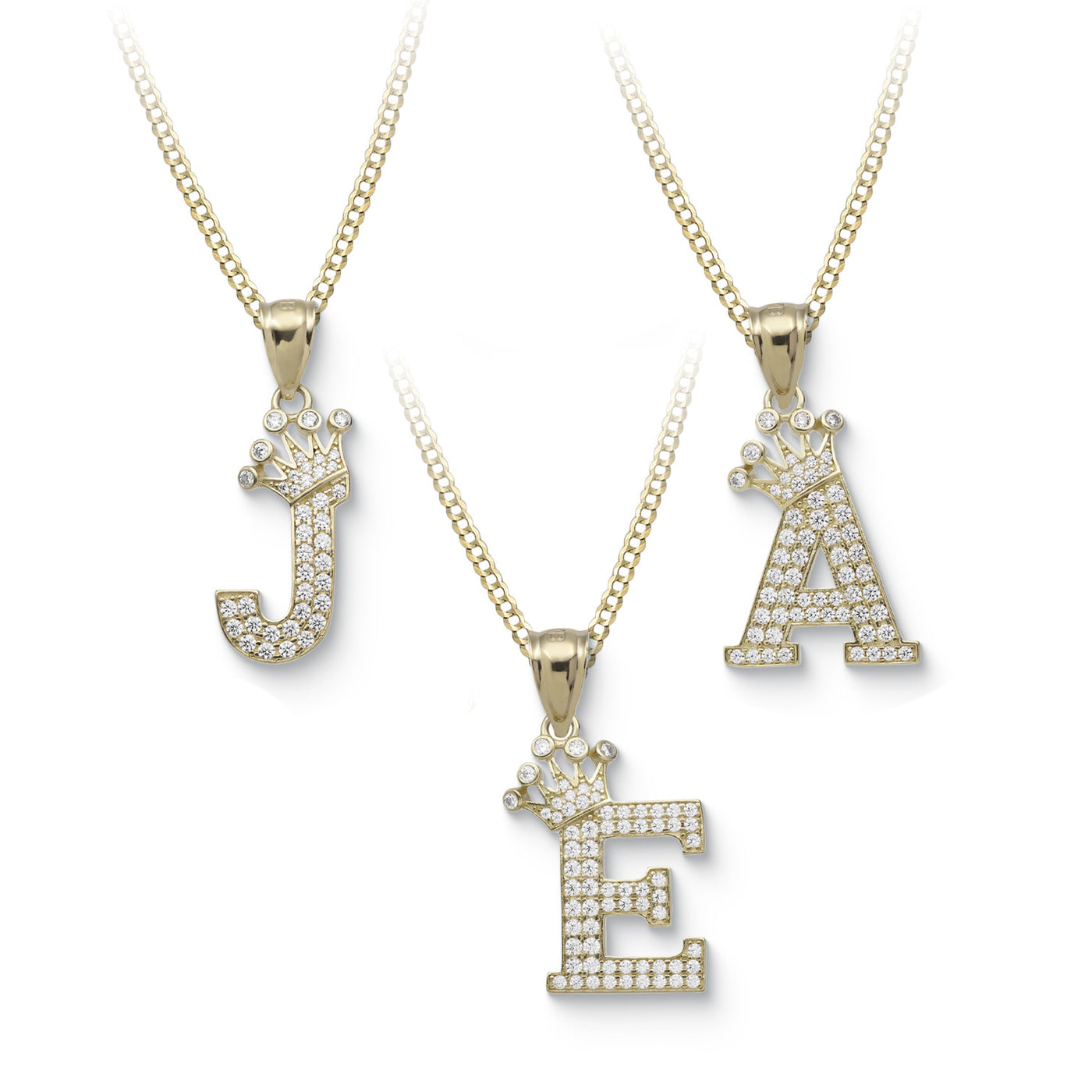 CZ Crown Initial Letter Necklace 10K Yellow Gold