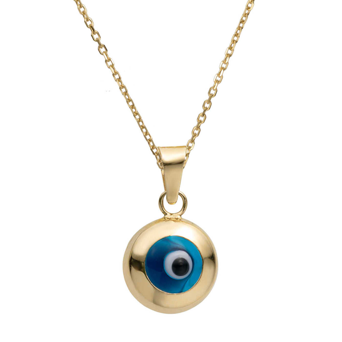 3/4" Shiny Evil Eye Pendant Necklace 14K Yellow Gold