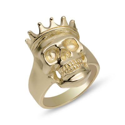 Skull with Crown Ring Solid 10K Yellow Gold