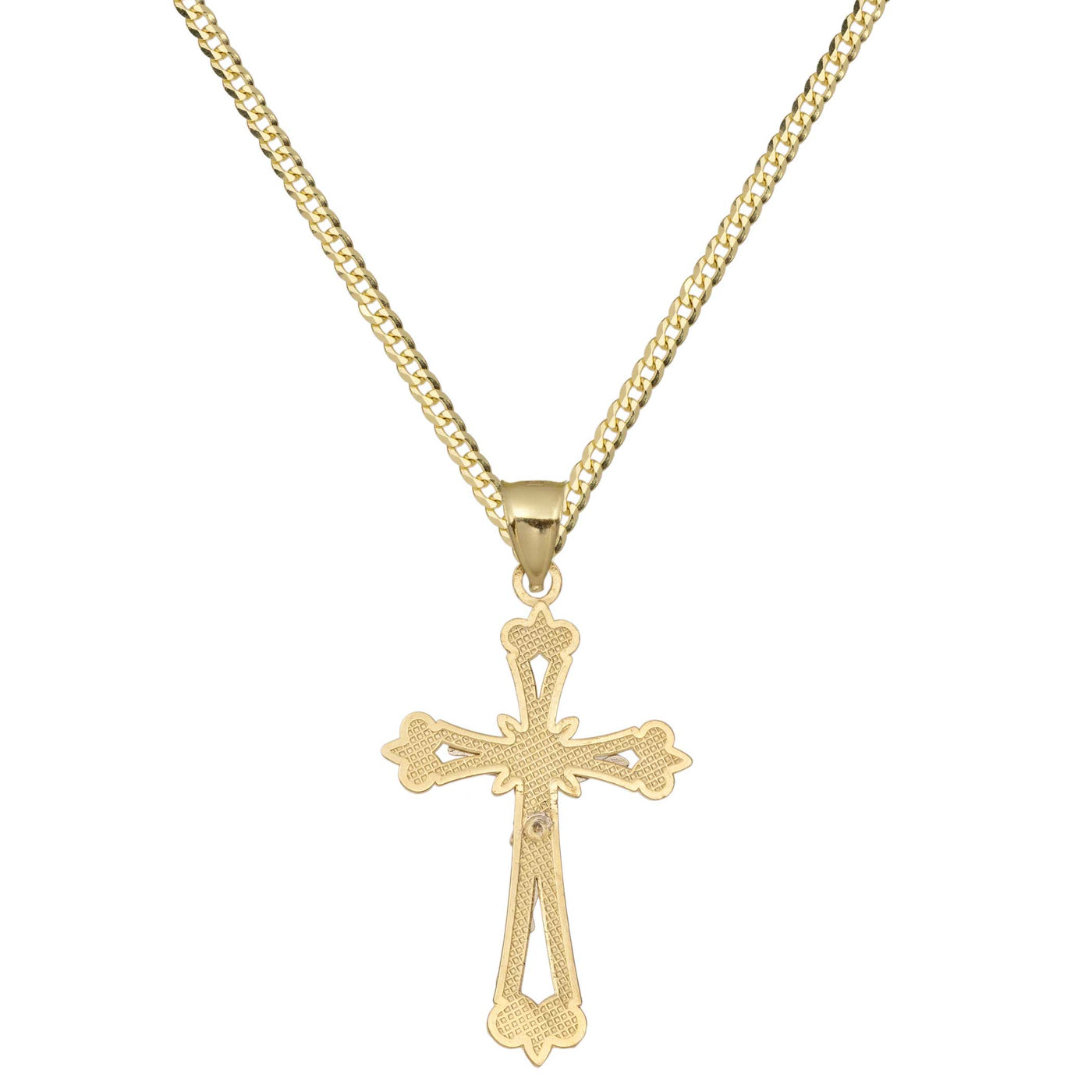 1 1/2" Cut-Out Crucifix Jesus Cross Necklace 10K Yellow White Gold