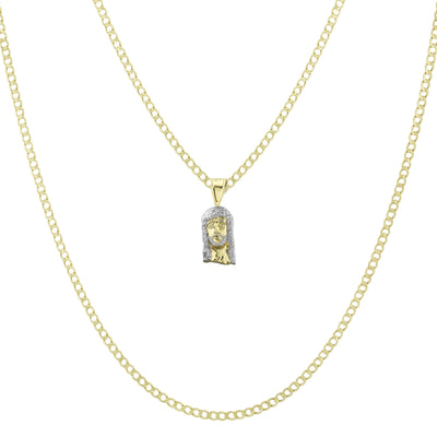 1" Face of Jesus Pendant & Chain Necklace Set 10K Yellow White Gold