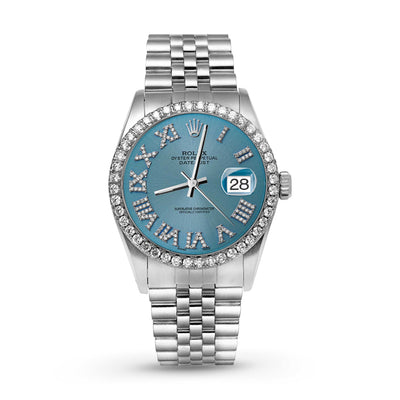 Rolex Datejust Diamond Bezel Watch 36mm Blue Roman Dial | 1.25ct