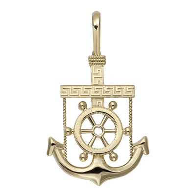 Greek Key Anchor Wheel Pendant 10K Yellow Gold