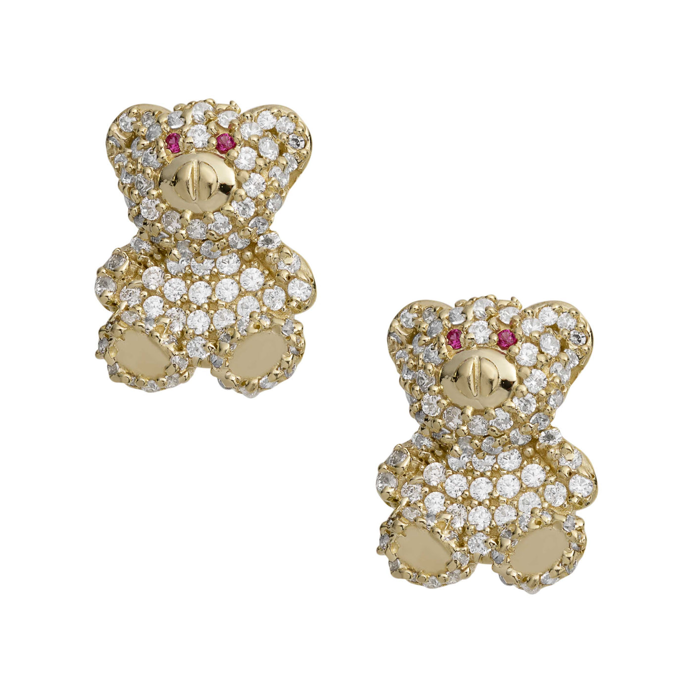 CZ Teddy Bear Stud Earrings 10K Yellow Gold
