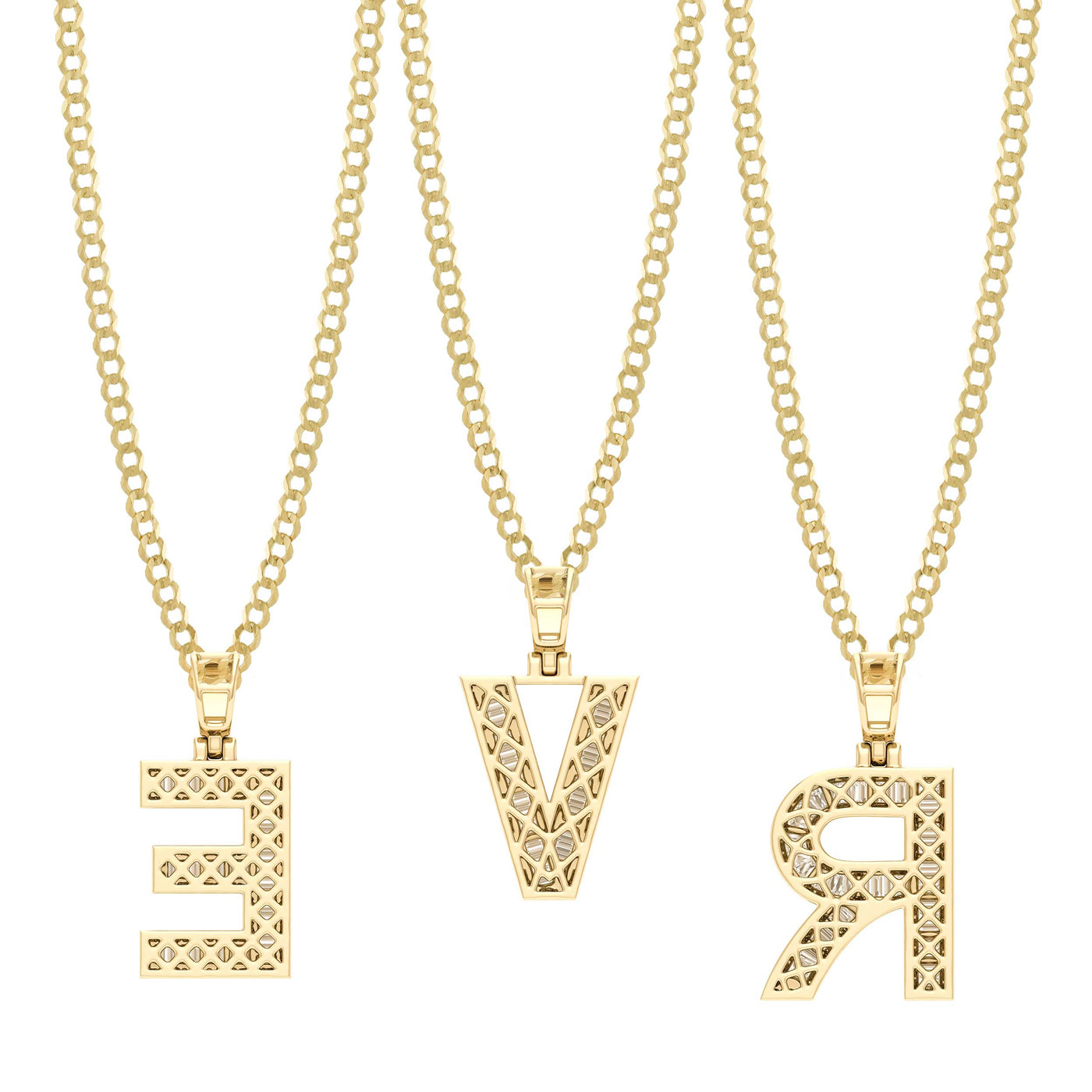 Women's Baguette & Round Cut Diamond Initial Pendant Necklace 14K Yellow Gold