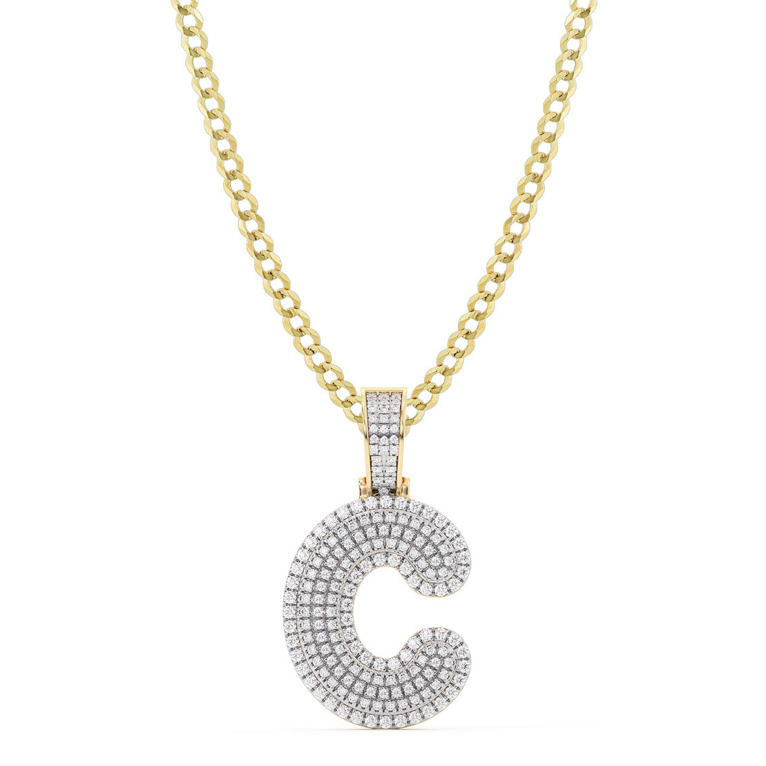 Women's Diamond "C" Initial Letter Necklace 0.34ct Solid 10K Yellow Gold