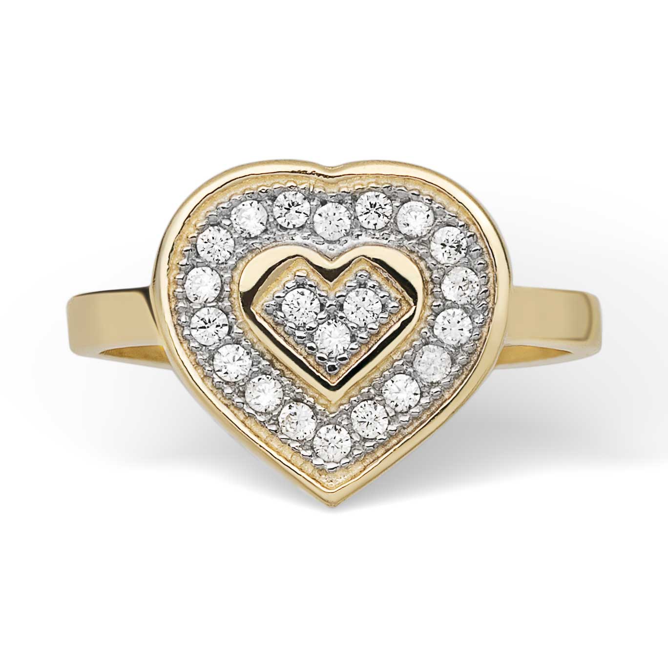 Women's Two-Tone CZ Heart Ring 10K Yellow Gold