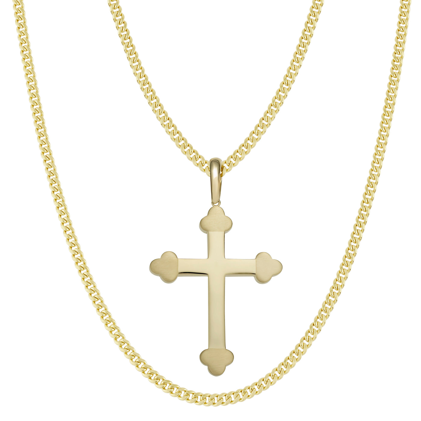 2 1/4" Textured Cross Pendant & Chain Necklace Set 10K Yellow Gold