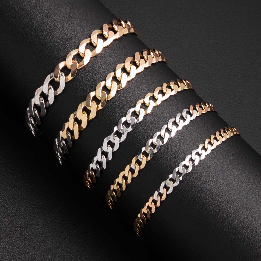 Women's Miami Curb Link Chain Bracelet 10K Tri-Color Gold - Solid