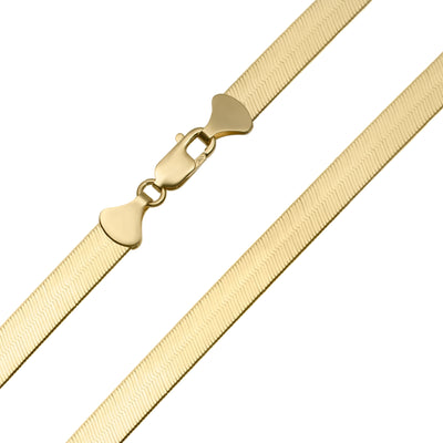 High Polished Herringbone Chain Necklace 14K Solid Yellow Gold
